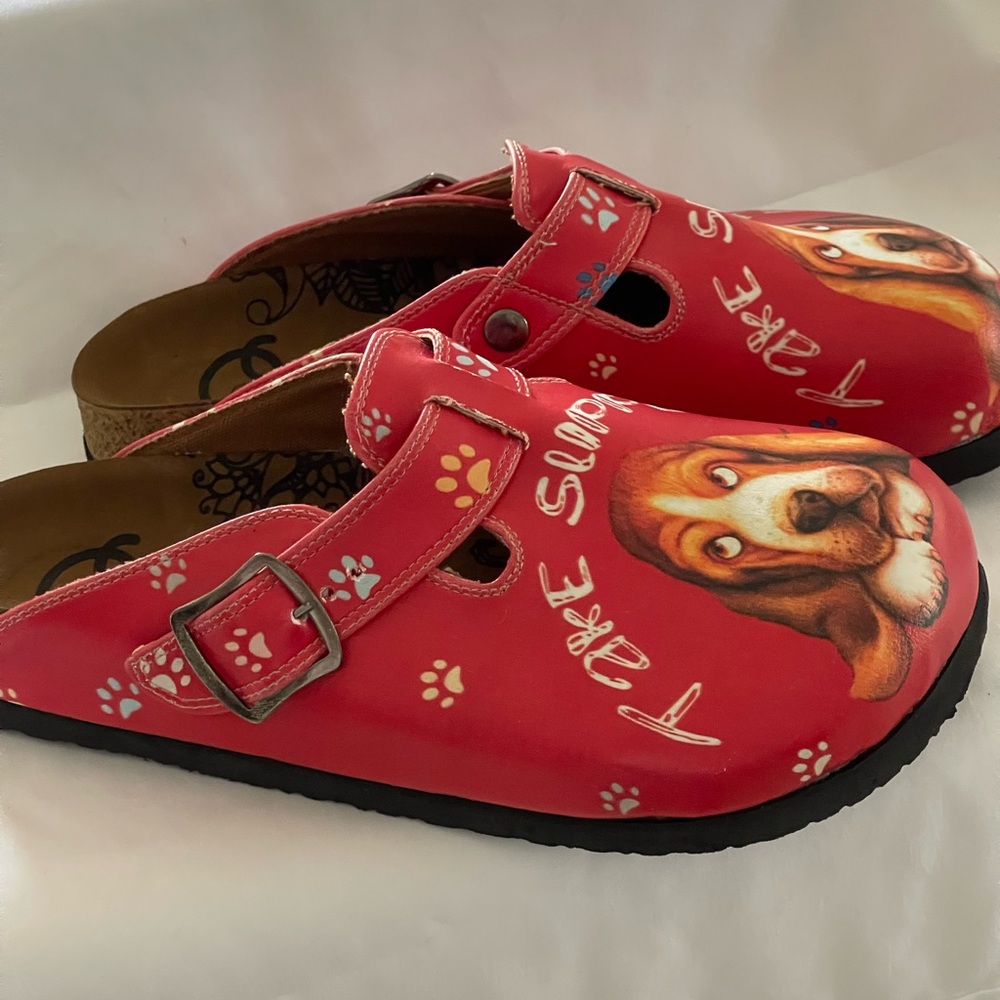 Calceo size 36 leather red slip on comfort clogs NIB